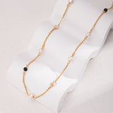 Dainty Pearly Black Agate Zircon 18k Gold Vermeil Necklace