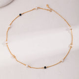 Dainty Pearly Black Agate Zircon 18k Gold Vermeil Necklace