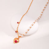 Passion Ruby Heart and Pearl 18k Gold Necklace