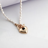 Pearly Romance Heart Padlock Black Agate Necklace