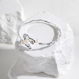 The Wave Pearl Silver Open Bangle