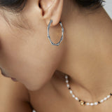 Silver Bamboo Open Hoop Earrings