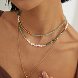 Earthy Grace Jade and Moss Agate 18k Gold Pearl Necklace