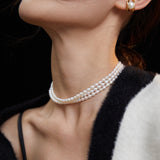 Classic Triple Strand Pearl Choker Necklace