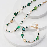 Earthy Grace Malachite and Green Agate 18k Gold Pearl Necklace