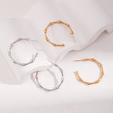 Silver Bamboo Open Hoop Earrings