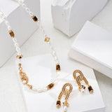 Regal Aura Pearl and Tiger’s Eye Gold necklace