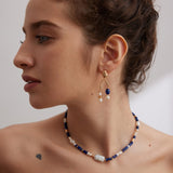 Earthy Grace Lapis Lazuli Baroque Pearl Necklace and Earrings Set