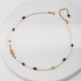 Regal Aura Pearl and Tiger’s Eye Gold necklace