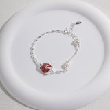 Strawberry Quartz Pearl Sterling Silver Bracelet