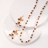 Earthy Grace Tiger’s Eye Pearl necklace and dangle earrings set