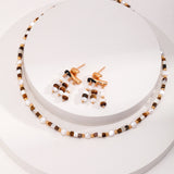 Earthy Grace Tiger’s Eye Pearl necklace and dangle earrings set