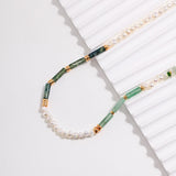 Earthy Grace Jade and Moss Agate 18k Gold Pearl Necklace