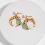 Aventurine Pearl 18K Gold Sterling Silver Crescent Moon Earrings