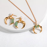 Aventurine 18K Gold Sterling Silver Crescent Moon Necklace and Earrings Set