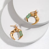 Aventurine Pearl 18K Gold Sterling Silver Crescent Moon Earrings